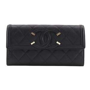 Chanel CHANEL CC Filigree Long Wallet Coco Mark Matelasse A84448 Caviar Skin ...